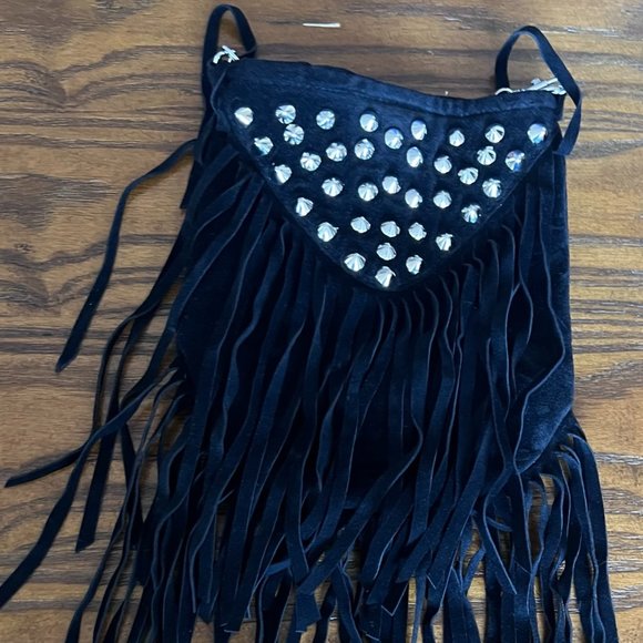 JJ Winters Riley Style #391 Studded Fringe Bag in Black - Picture 1 of 4